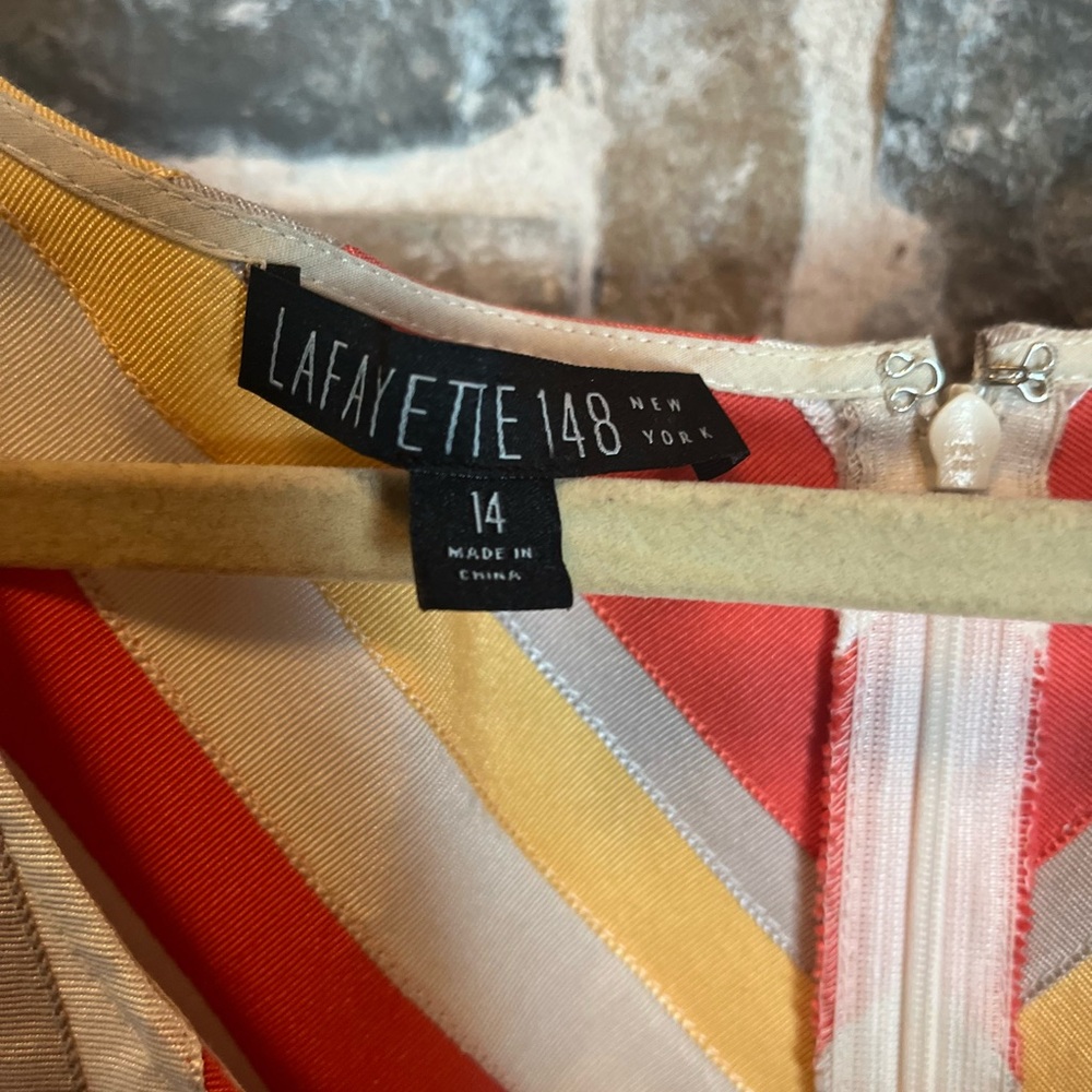 Lafayette 148 New York tan and orange Chevron Striped Sleeveless Dress size 14 - Picture 5 of 10